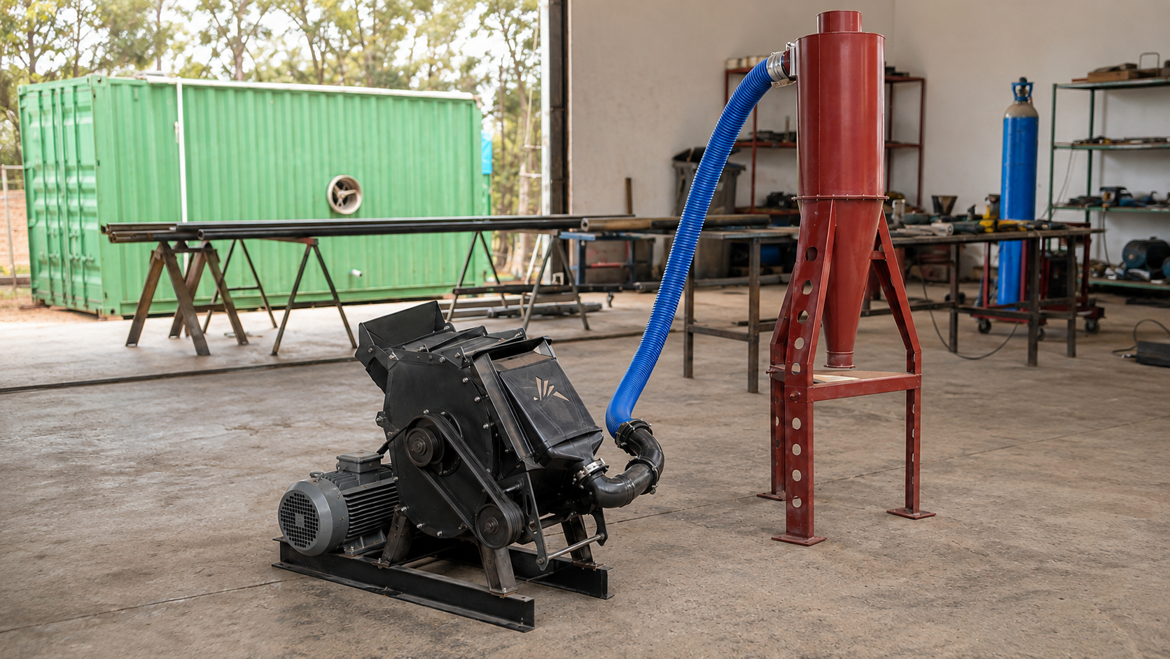 Hammer mill and cyclone